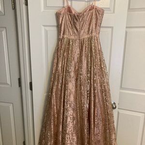 Elegant Rose Gold Lace Prom Dress.